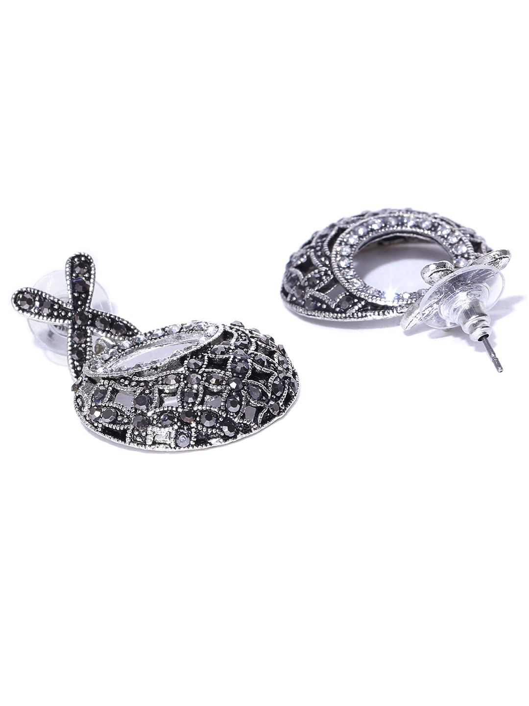 YouBella Grey Silver-Plated Circular Drop Earrings